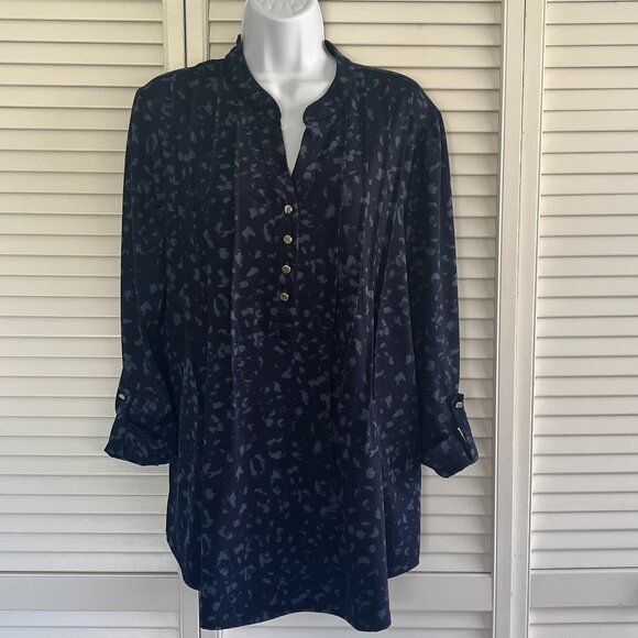 Ava & Grace Pleated Tunic, 3/4 Length Sleeves Navy & Grey L ( 12-14) - Picture 1 of 3